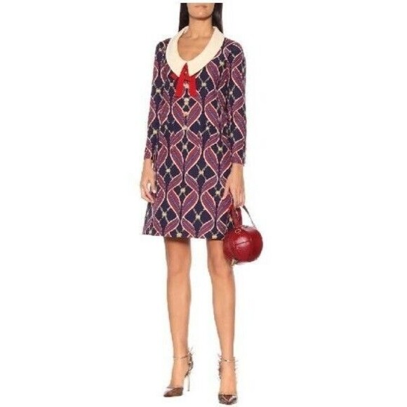 NWT. $3500 GUCCI Printed Dress Size IT40. Dark blue red - Picture 4 of 16